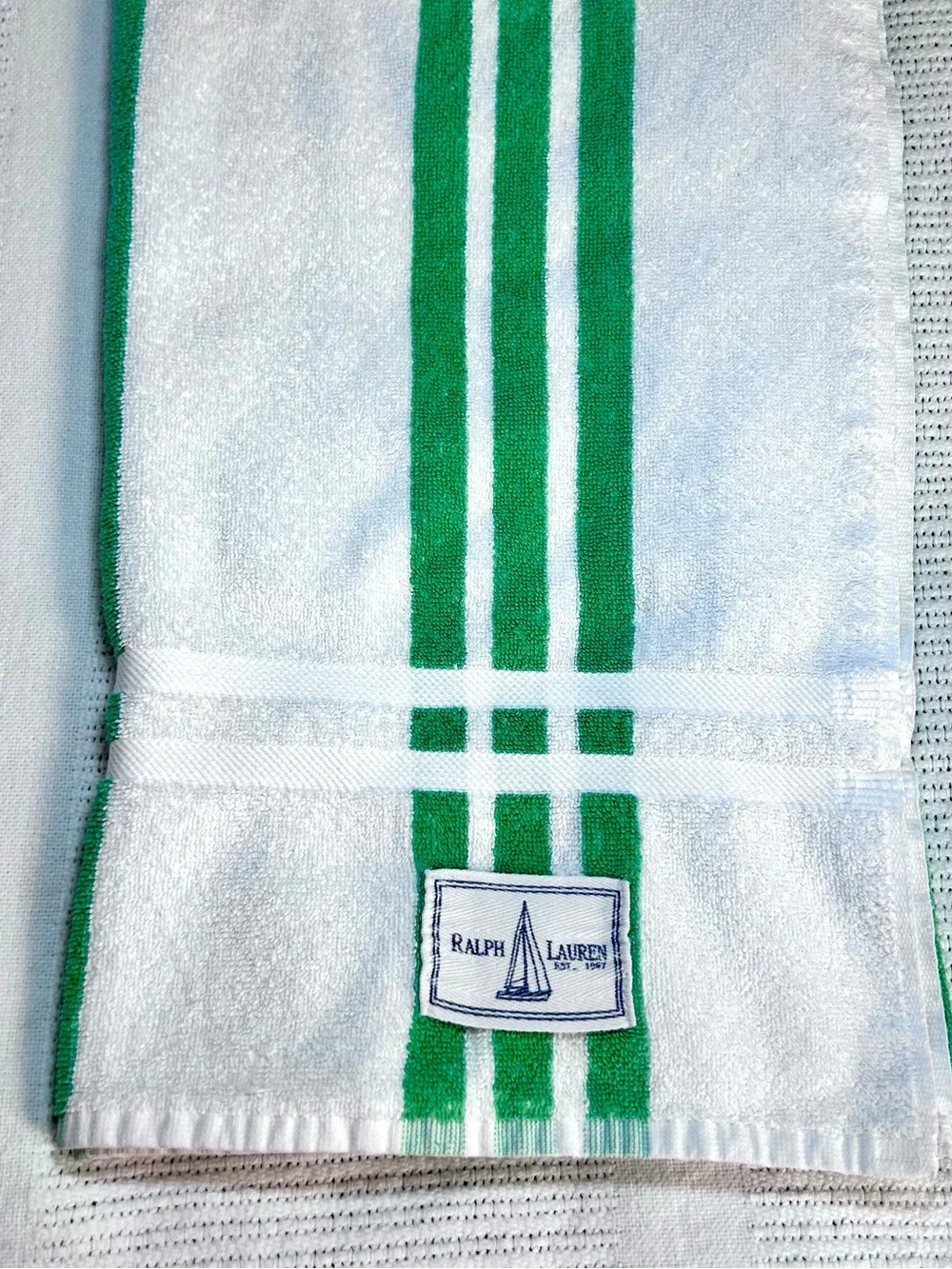 Ralph Lauren Home White Green Stripes Beach Towel